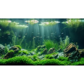 Riivvdise Aquarium Background Underwater Grass Leaves with Stone Aquarium Backdrop Vivid and Fresh Green Aquatic Plant Stone River Bed and Lake Fish Tank Background Decor Vinyl 48x24in