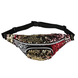 Adjustable Sequins Waist Bag for Women, Shiny Festival Fanny Pack with Zipper Pocket, Glitter Belt for Rave Parties,Crossbody Bags Glitter Fanny Pack Colorful Sequins Waist Pack, Gold, 30*9*15CM,