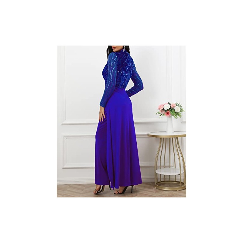 IWFEV Fashion Plain Full Length Patchwork Overlay Sequins Women's Jumpsuit