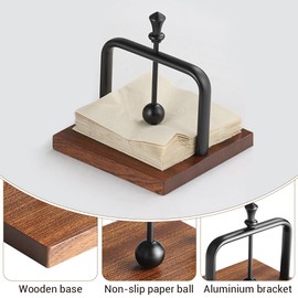 Wooden Napkin Holder, Flat Napkin Stand, Table Napkin Dispenser with Weighted Arm and Handle for Home, Kitchen, Restaurant, Cafe, Bar
