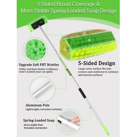 Jisejima Five-Sided Car Wash Brush with Long Handle，Soft Bristle Scrub Cleaning Mop with Extendable Handle for Car, SUV, Truck, Caravan, Boat, House Siding, Sweep Snow 60”/151cm