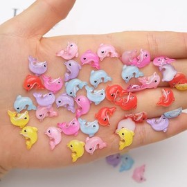 100PCS Mini Dolphin Resin Charms for Nail Art Pink, Blue, Purple, Yellow Colors, 3D Ocean Theme Manicure Decoration