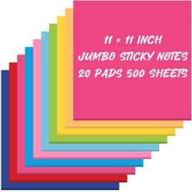 Zubebe 20 Pads 11 x 11 Inch Large Sticky Notes Jumbo Bright Colors Sticky Notepads Self Stick Note Square Memo Post Stickies for Office School, 25 Sheets/pad (Multicolor)
