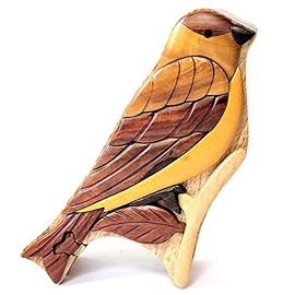 Goldfinch Bird - Intarsia Wood Puzzle Box - Handcrafted with Secret Compartment