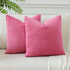 JOTOM Pack of 2 Corduroy Throw Pillow Covers Soild Decorative Pillow Covers Soft Square Pillowcase for Couch Sofa Bedroom Car 24x24 Inch 60x60 cm (Hot Pink)