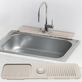 14.6” Silicone Faucet Mat For Kitchen Sink, Kitchen Sink Splash Guard Behind Faucet, Kitchen Faucet Mat For Kitchen Sink, Kitchen Sink Faucet Mat Splash Guard and Sink Water Splash Guard (Beige)