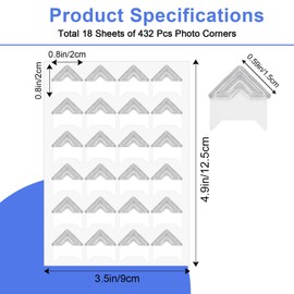 BOHUIZ 432 Pieces Photo Corners Self Adhesive Photo Corner Stickers, Acid-Free Photo Corners Scrapbooks Picture Corners Photo Mounting Corners for DIY Scrapbooking Photo Album Journal Diary