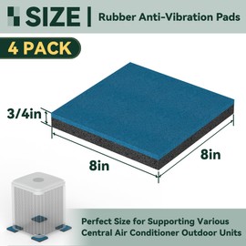 Flehomo Anti Vibration Rubber Pads, 8" x 8" x 3/4" Rubber Pad Design for Central Air Conditioner Outdoor Unit, HVAC, Extra Elastic Reduce Noice, Odorless for Indoor & Outdoor Use, Up to 1000Lbs, 4 Pcs