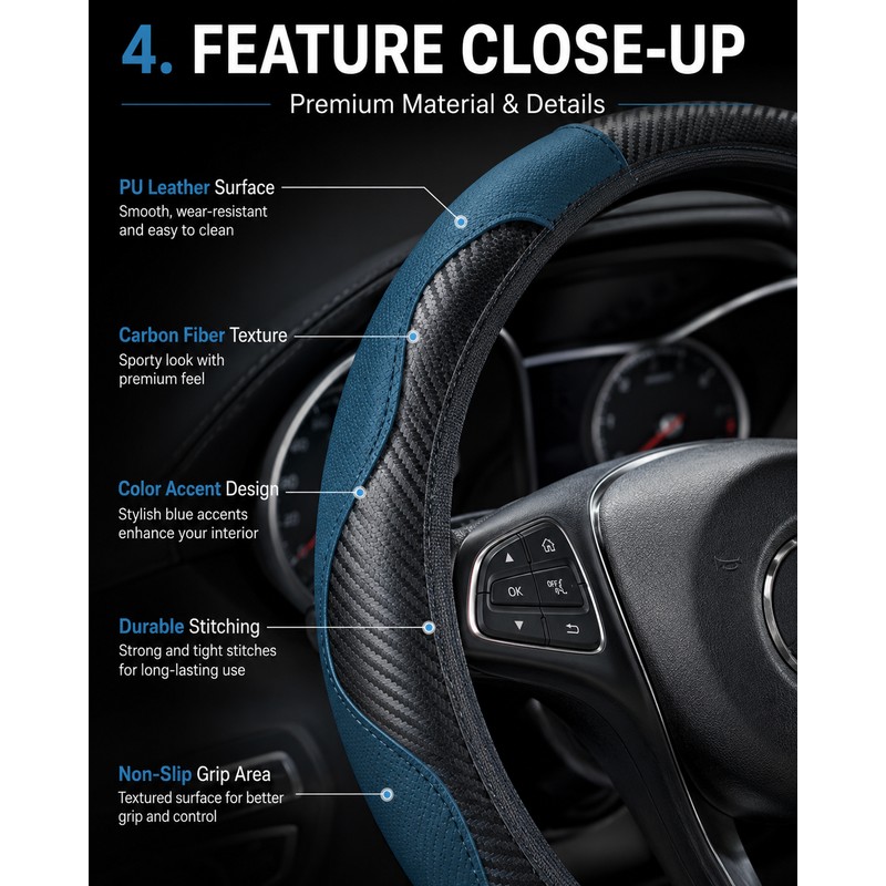 Car Steering Wheel Cover for 14.5–15 Inch Wheels – PU