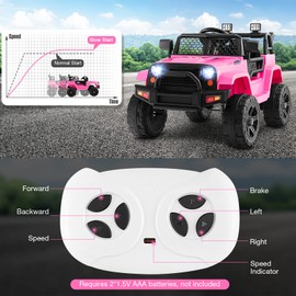 HONEY JOY Pink Ride On Truck, 12V Battery Powered Vehicle Ride On Car with Remote Control, Spring Suspension, Headlights, Music, Mesh Windshield, Electric Cars for Kids, Gift for Girls 3+ (Pink)