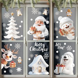 Christmas Window Stickers Window Cling: Three-Dimensional White Window Decal 9 Sheets for Christmas Window Party Decoration