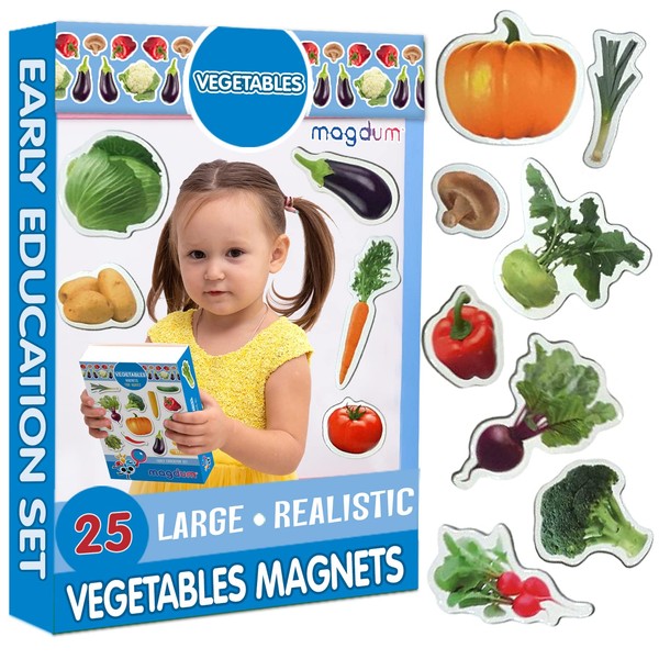 MAGDUM Children's Vegetable Magnets Photo – 25 Large Fridge Magnets – Children – Games Children 3 Years – Gift for Children 3 Years – Magnets for Children – Magnetic Games – Educational Games 3 Years