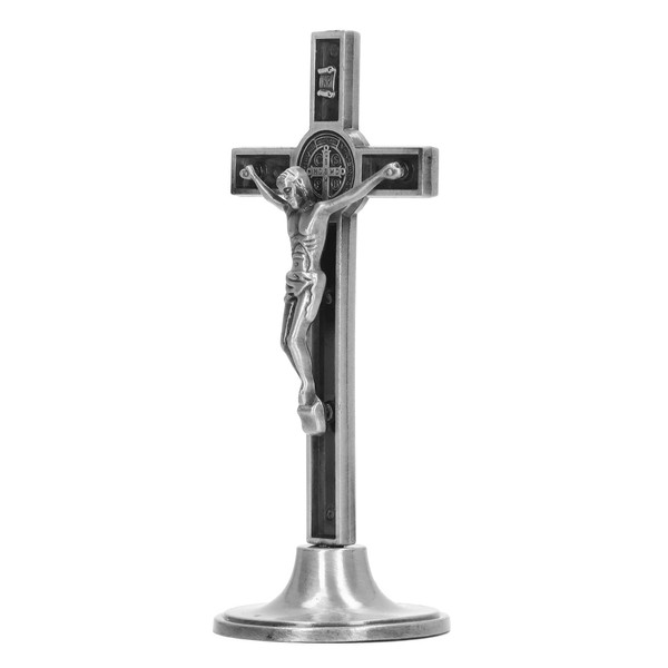 Jeanoko Crucifix Wall Cross, Beautiful Standing Catholic Crucifix for Dressers(Silver)
