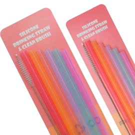 12 Reusable Silica Gel Straws, 2 Cleaning Brushes, BetterJonny Color for Kids Straws, Flexible Long Straws, Smoothies Cocktail Hot Drinks