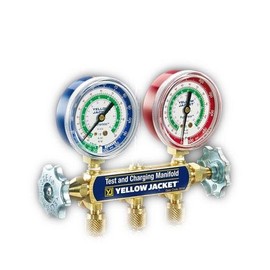 Yellow Jacket 41311 Series 41 Manifolds with 2-1/2" Gauges, 48", psi, R-134A/404A/507, Red/Yellow/Blue