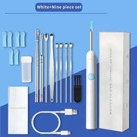 Ear Wax Removal, Ear Wax Removal Tool with 1296P HD Camera and 6 LED Lights, Ear Cleaner with 10 Ear Pick, Upgrade Ear Wax Removal Tool for iOS and Android (Black) - Color: White