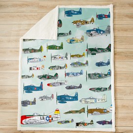 Kids Aircraft Fleece Throw Blanket 3D Army Airplane Sherpa Blanket for Boys Girls Cute Various Aircraft Fuzzy Blanket for Sofa Bed Plane Airliner,Single 50x60 Inch
