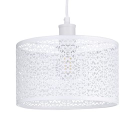 Ornate and Classic Moroccan Style Designed White Gloss Metal Ceiling Pendant Lamp Shade 25cm x 15cm | 60w Maximum| Circular Metal Shade by Happy Homewares