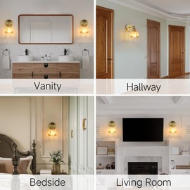 GEOVANCY Vintage Wall Sconce - 180° Adjustable Gold Brass Wall Light with Amber Tulip Glass Shade, Hardwired Sconces for Bedroom, Living Room, Hallway & Vanity (3000K Bulb Included)