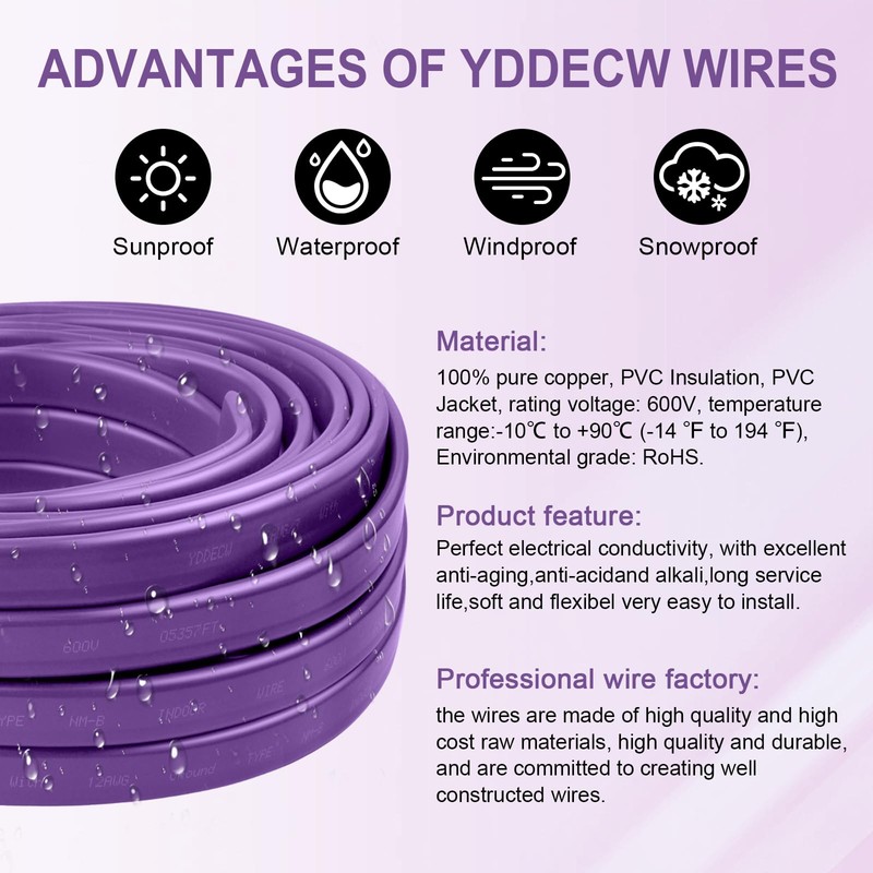 YDDECW 12/3 NM-B Wire with Ground - 10FT 12 Gauge