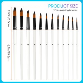 12 Pcs Filbert Paint Brush Set for Acrylic Painting, Round Tip Watercolor Gouache Artist Brush Professional Painting Kits with Nylon Tips for Drawing Painting (Round Tip)