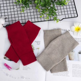 MaoXinTek Cashmere Gloves Fingerless Mittens Hand Warmer for Women, 2 Pairs Warmer Knitted Short Knitted Half Winter Gloves with Thumb Hole for Typing Driving, Black, Dark Grey