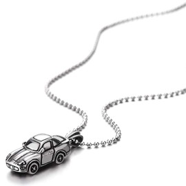 COOLSTEELANDBEYOND Retro Style Mens Stainless Steel Car Pendant Necklace with 23.6 inches Ball Chain, Punk Rock