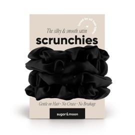 The Scrunchies • Satin Hair Scrunchies 4 Pack, Softer Than Silk, Frizz & Breakage, Gentle Hold for Hairstyles, Hair Scrunchies for Sleep & Night, Black - sugar&moon