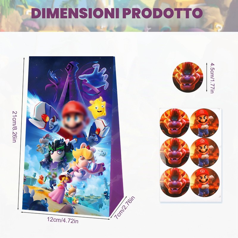 Ainvliya 12 sacchetti regalo Mari per bambini, sacchetti di carta