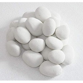 hmleaf 24 Pcs Stone-Like Ceramic Fibre Pebbles for Gas fireplaces, Stove, Gas firepit with White/Black/Grey/Khaki Color (White)