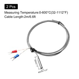 QUARKZMAN K Type Thermocouple Temperature Sensor Probe 5 x 30 mm 3.3 ft Wire 0 to 600 °C (32 to 1112°F) Stainless Steel Pack of 2