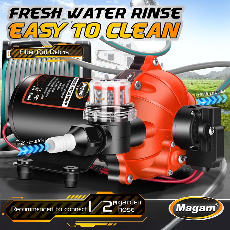 12V Washdown Pump Kit with 7.5 GPM & 80 PSI,RV