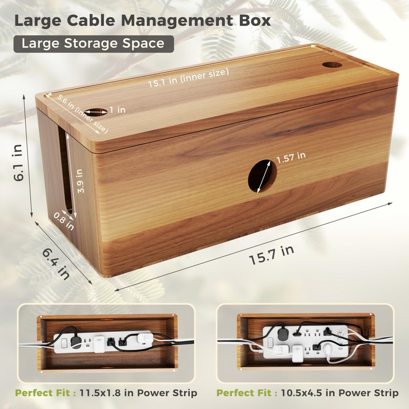 Acacia Wood Cord Organizer, Large Cable Management Solution, for Power