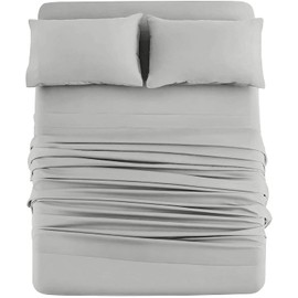 DAN RIVER Full Jersey Sheet Set|Luxury Heather 100% Cotton Bed Sheets|T-Shirt Sheets|All Season Bedding|Soft Comfortable Deep Pocket Jersey Cotton Bed Sheets (4Pc, Full, Light Grey)
