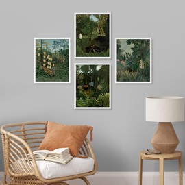SIGNWIN Framed Poster Tropical Jungle Wildlife Wilderness Nature Illustrations Fine Art Decorative Country/Farmhouse Vintage for Living Room, Bedroom, Office - 8"x10"x 4 WHITE