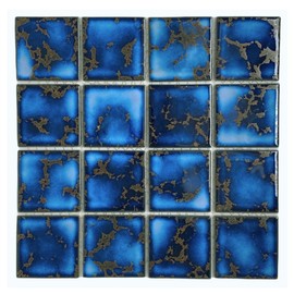 Tenedos Premium Quality 3" x 3" Calacatta Blue Square Pattern Porcelain Mosaic Tile on Mesh on Sheet for Kitchen Backsplash, Pool Tile, Bathroom Wall, Accent Wall (1 Sheet)