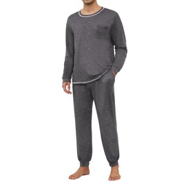 Ekouaer Mens Pyjamas Set Cotton Loungewear Drawstring Sleepwear Set with Top and Pants/Bottoms Pjs for Men Sets Darkgrey M