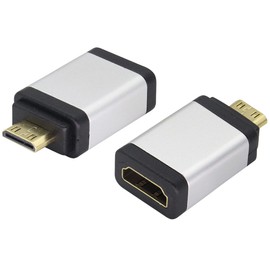 AAOTOKK Mini HDMI to HDMI Coupler HDMI Female to Mini HDMI Male Port Extender Aluminum Alloy Shell Mini HDMI Connector for Camera,Camcorder,Graphics Card,Laptop,Tablet,HDTV,Projector(2-Pack/Silver)