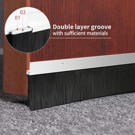 2 Pack Double Layer Door Brush Sweep – 2.5" W x 39.3" L Retsun Heavy Duty W Aluminum Garage Door Bottom Seal | Exterior Roll-Up Door Gap Filler（Double2.5, 2）