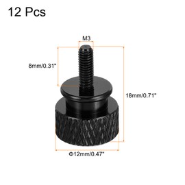 MECCANIXITY 12pcs M3x8mm Knurled Thumb Screw Computer Case Threaded Hand Tighten Screws Aluminum Alloy for PC Case, Black