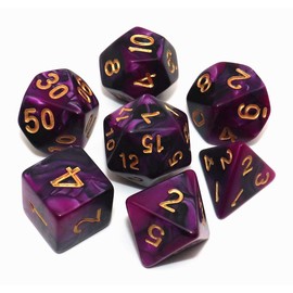 CREEBUY 7Pcs DND Dice Set Black Purple RPG Polyhedral Dice for Dungeon and Dragons MTG D&D D20 D12 D10 D8 D6 D4