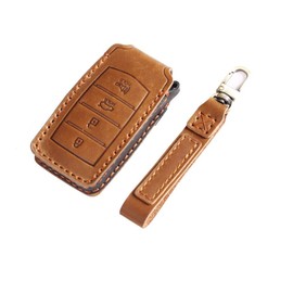 Leather Remote Car key Fob Cover Case Shell Fit For Genesis G70 G80 G90 2021 Keyless (Brown)