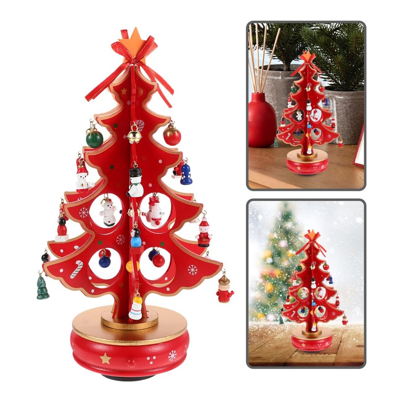 Cabilock Christmas Tree Classic Music Box Wooden Clockwork Design Christmas