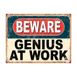 Shawprint Beware Genius At Work Funny Metal Signs Home Pub Indoor & Outdoor Garden Bar Garage Vintage Wall Plaque Gift Retro (A4)