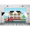 Loccor 7x5ft Fabric Cartoon City Fire Station Backdrop Fire Department