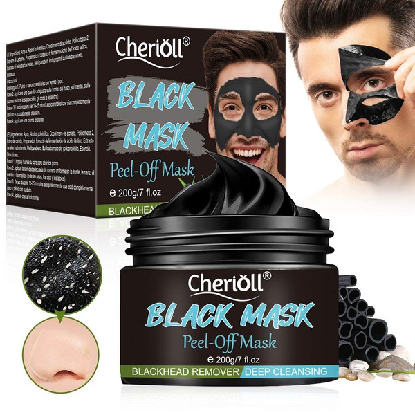 Black Mask, Peel-Off Mask, Blackhead Mask, Anti Acne Oil Control Cleaning, Anti Blackheads, Bamboo Charcoal, Deep Cleansing, Pore Cleaning, Oil Control for Men, 200 g