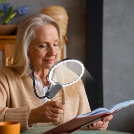 5X Large Hands-Free Magnifying Glass with LED Light for Reading, Sewing, Cross Stitch, Low Vision Seniors with Aging Eyes