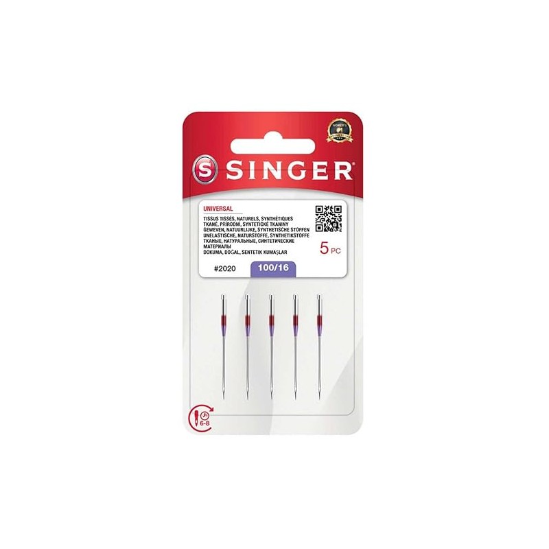SINGER - Agujas para máquina de coser resistentes, tamaño 100/16-5