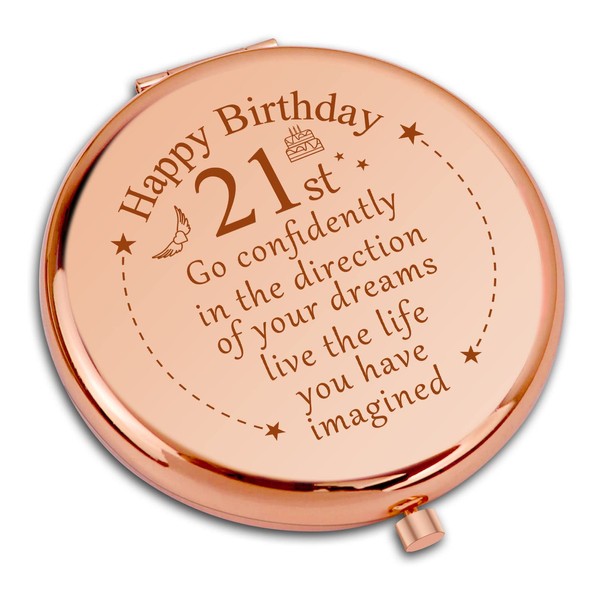 21st Birthday Gifts for Women Compact Makeup Mirror Gift for 21 Year Old Girls Happy 21st Birthday Gifts for Daughter Sister Friends Niece Folding Makeup Mirror for Her Inspirational Birthday Gift