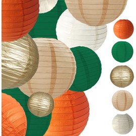 Wedding Party Decoration Paper Lantern Dark Green, Gold, Light Brown, Orange, White, Pack of 15 Hanging Paper Lanterns for Decoration Garden Party, Decoration Eucalyptus, Wedding Decoration, Bridal